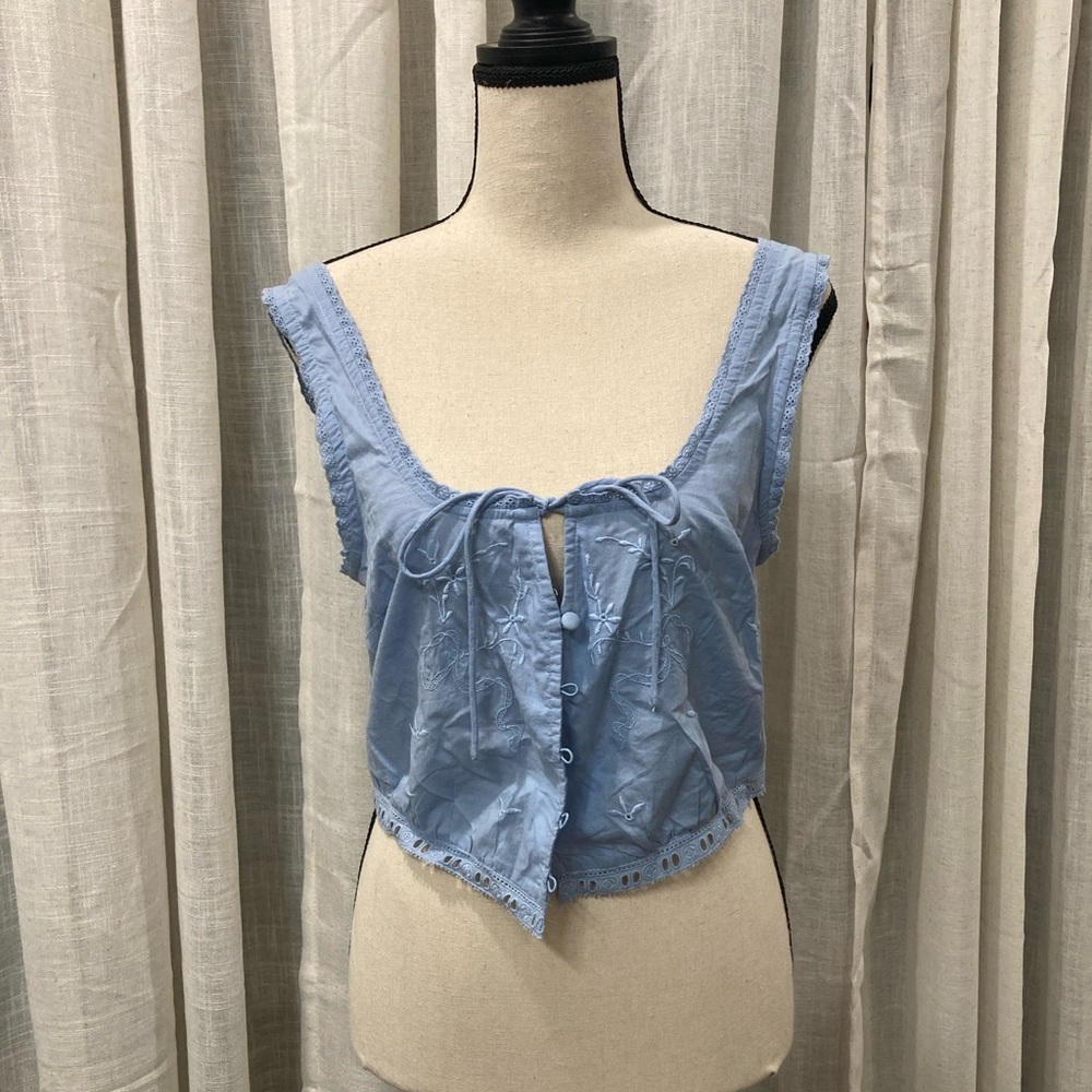 UO Blue Sleeveless Eyelet Top